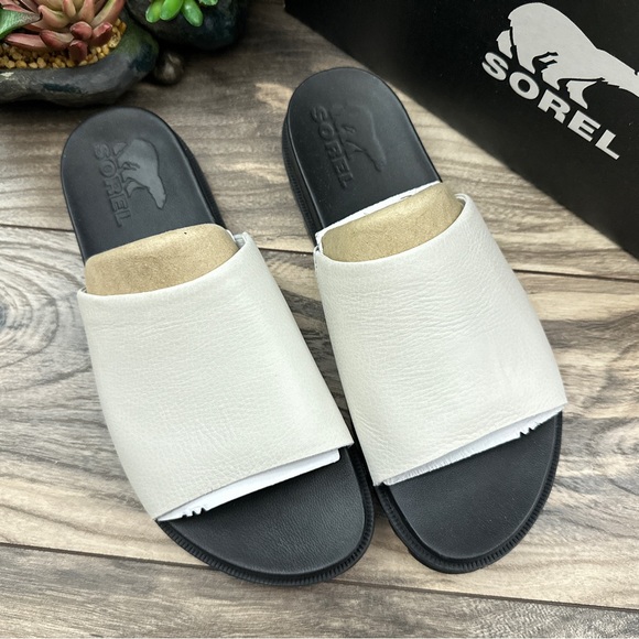 NIB Sorel Roaming Decon Leather Slide Sandal Sea Salt - Picture 2 of 12